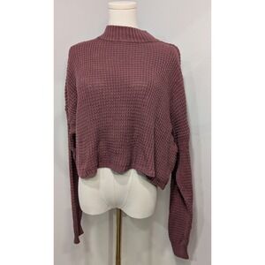 Hollister Burgundy Cropped Mock Neck Sweater Size Large Waffle Knit‎